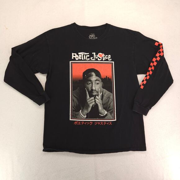 2Pac Tupac Poetic Justice Rap Long Sleeve T Shirt Mens Size Large L Black - Picture 2 of 11